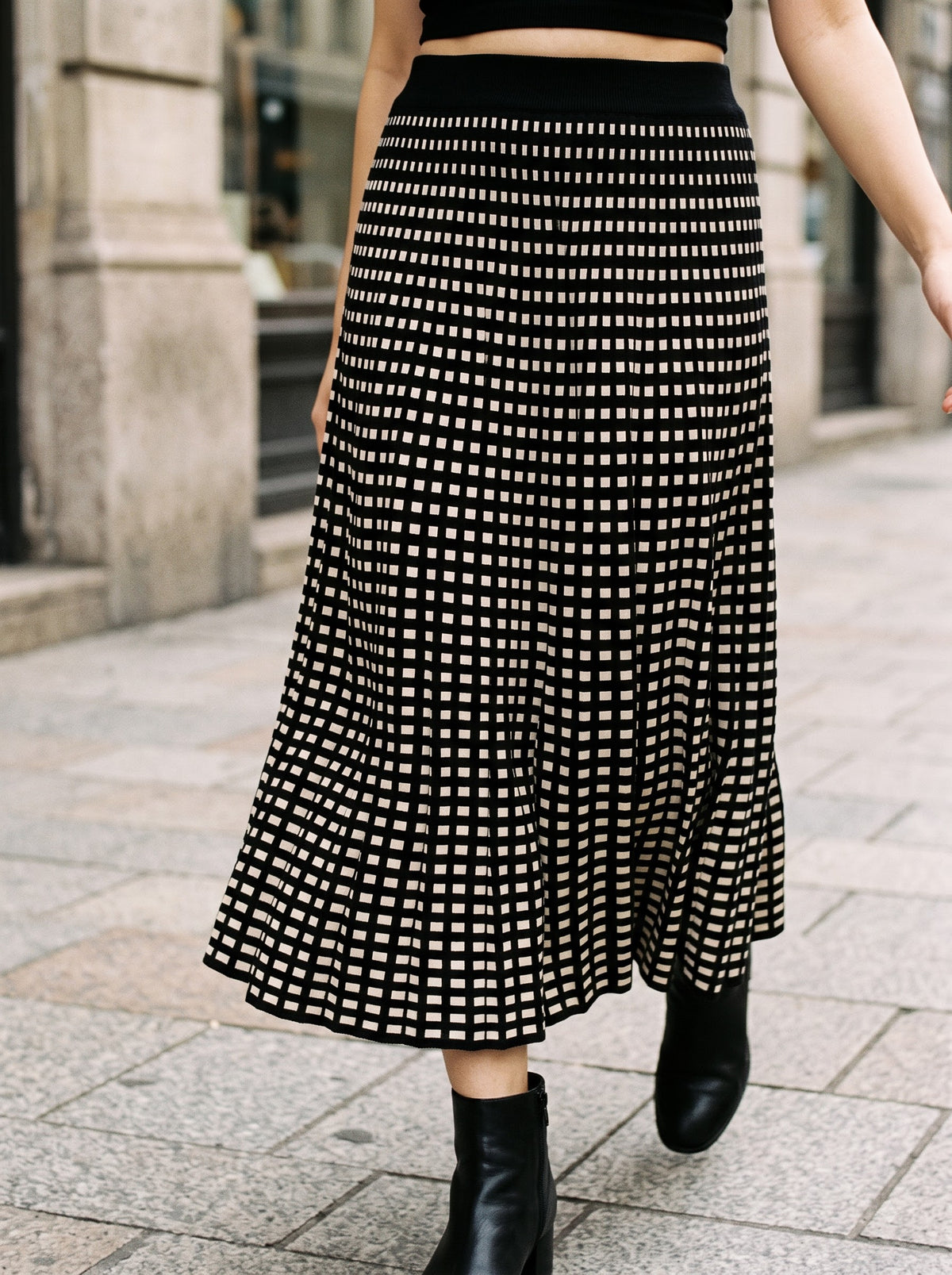 Ivory Grid Midi Skirt