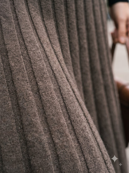 Mocha Elegance Pleated Midi Skirt