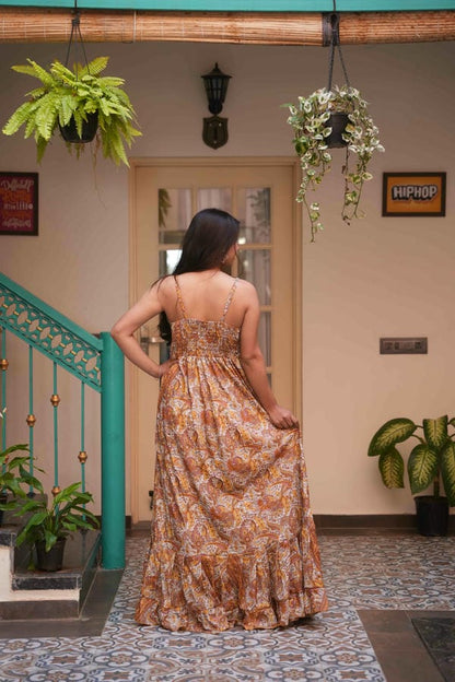 Haven Boho Yellow Gold Pejali With Front Belt Long Frill Dress