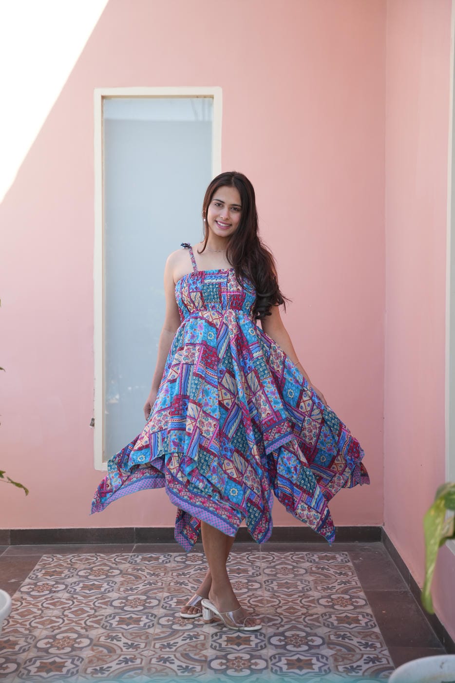 JONAH TOURQIUES PATCH WORK ZYPSY BOHO SHORT DRESS