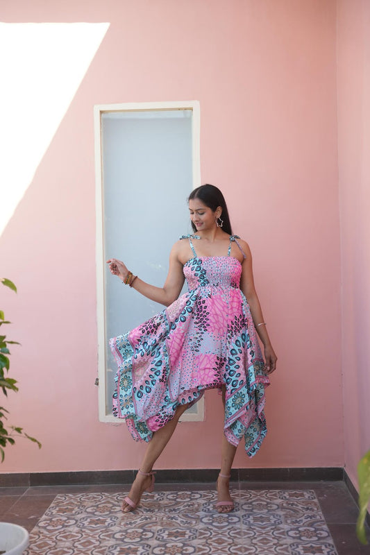 ABIGAIL PINK STRIPE LESS ASYMETRIC SHORT BOHO DRESS