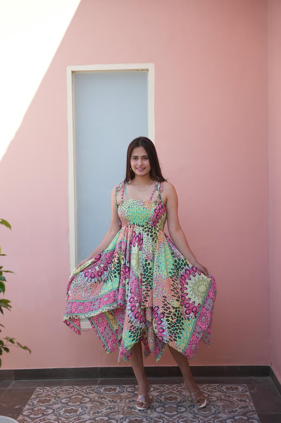 REY MULTICOLOUR TRIANGLE GYPSY BOHO SHORT DRESS