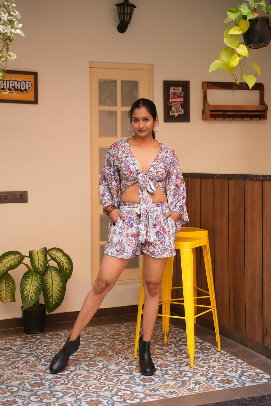 ZEPHYR GREY GOLD PEJALI 2 PCS BOHO CO-ORD SET