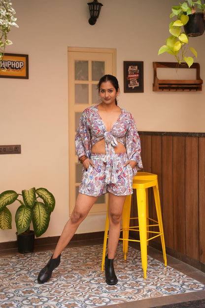 ZEPHYR GREY GOLD PEJALI 2 PCS BOHO CO-ORD SET