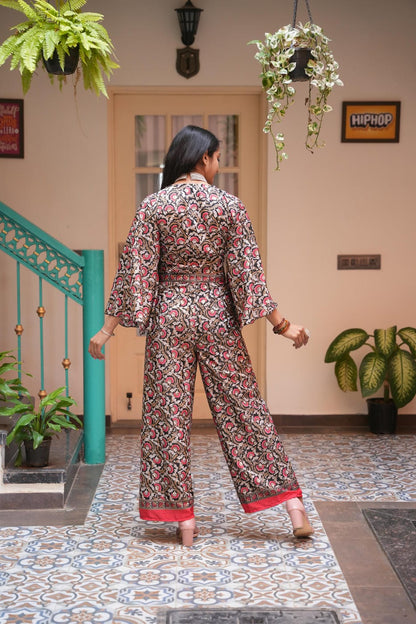 CRIMSON RED-FLOWER GOLD 2-PIECE CORD-SET