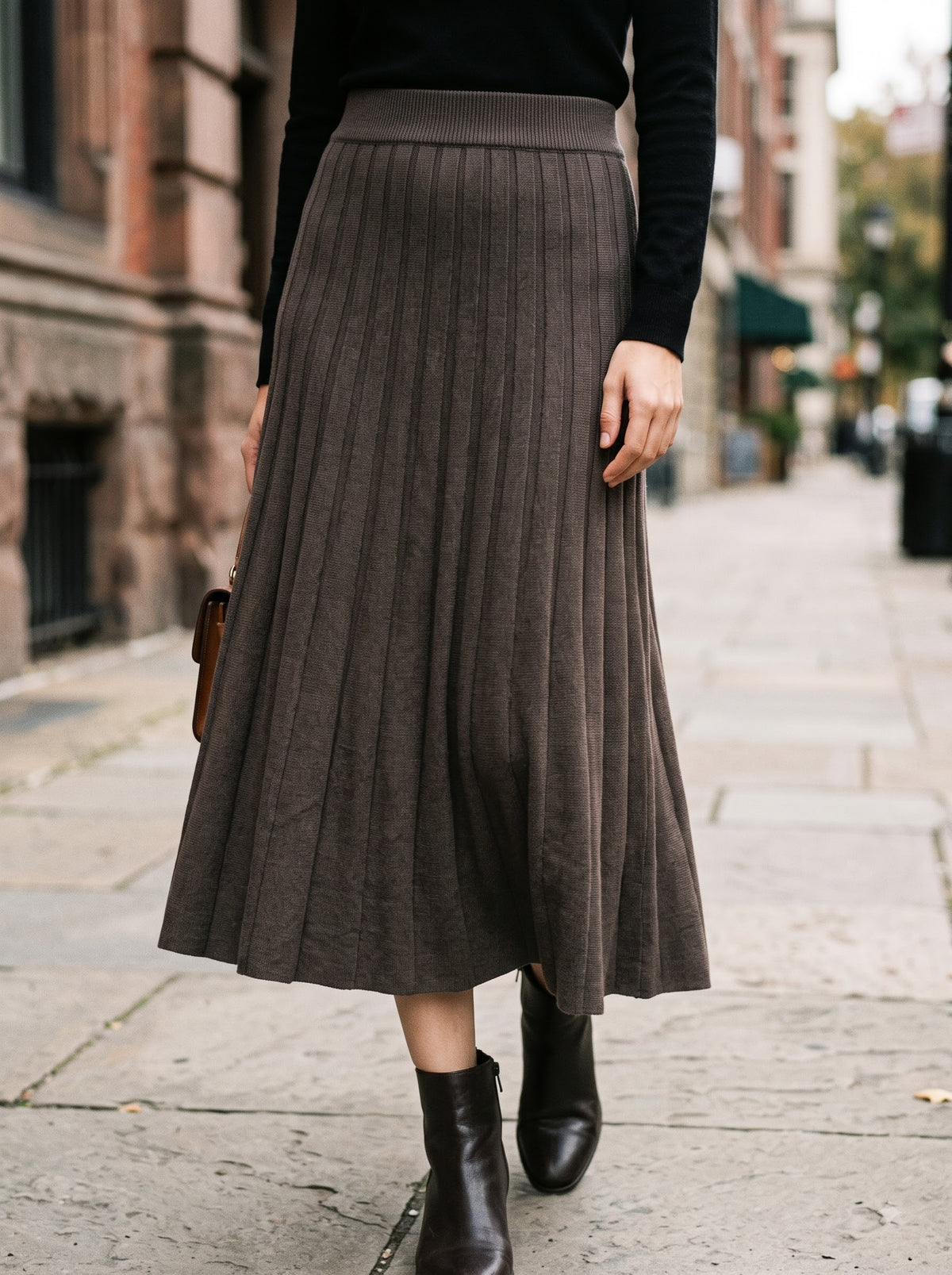 Mocha Elegance Pleated Midi Skirt