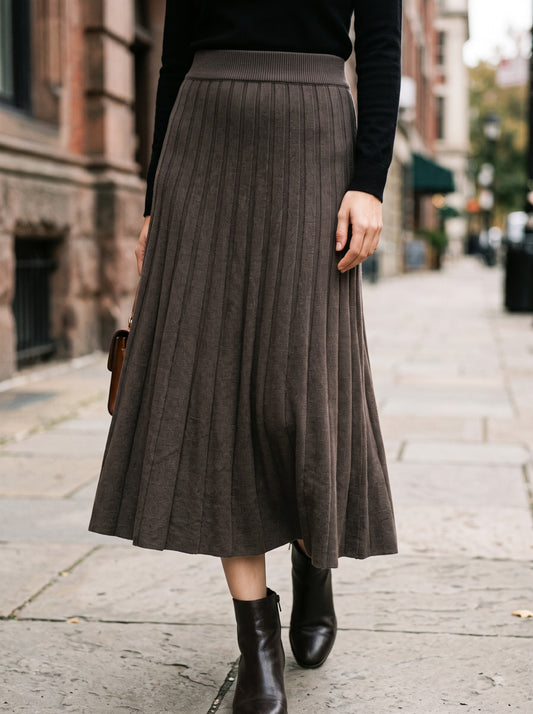Mocha Elegance Pleated Midi Skirt