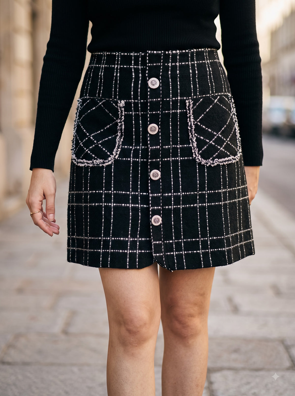 Tweed Button Down Mini Skirt