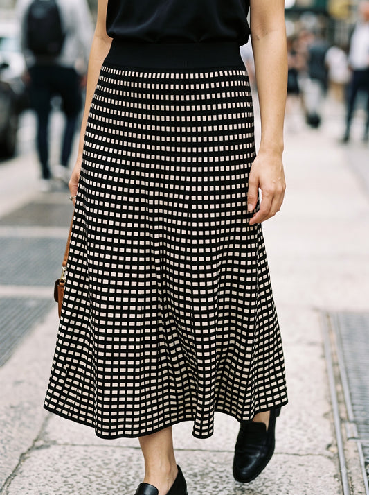 Ivory Grid Midi Skirt