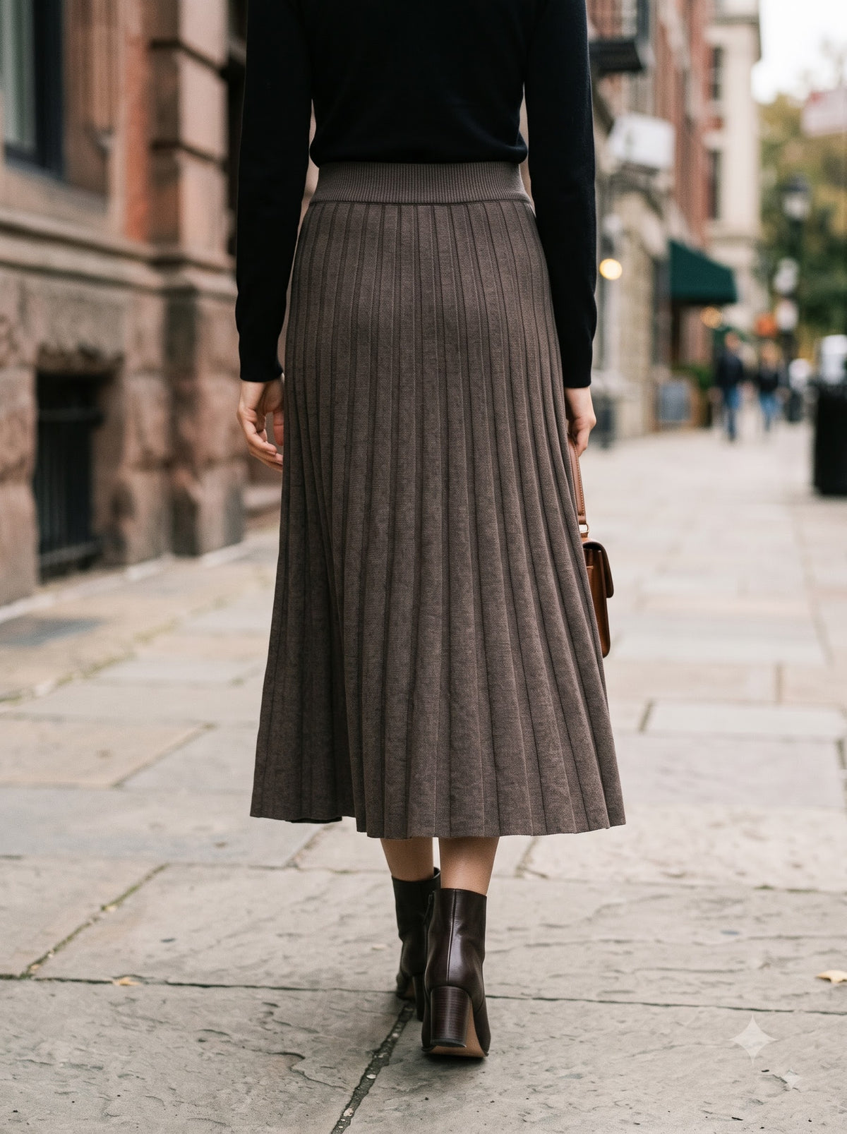 Mocha Elegance Pleated Midi Skirt