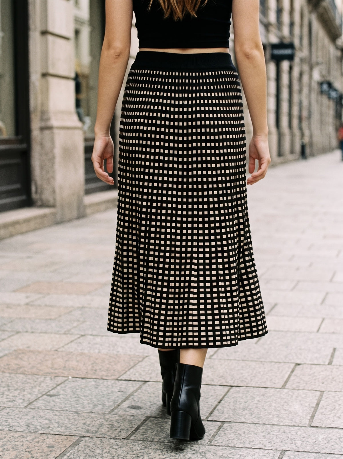 Ivory Grid Midi Skirt
