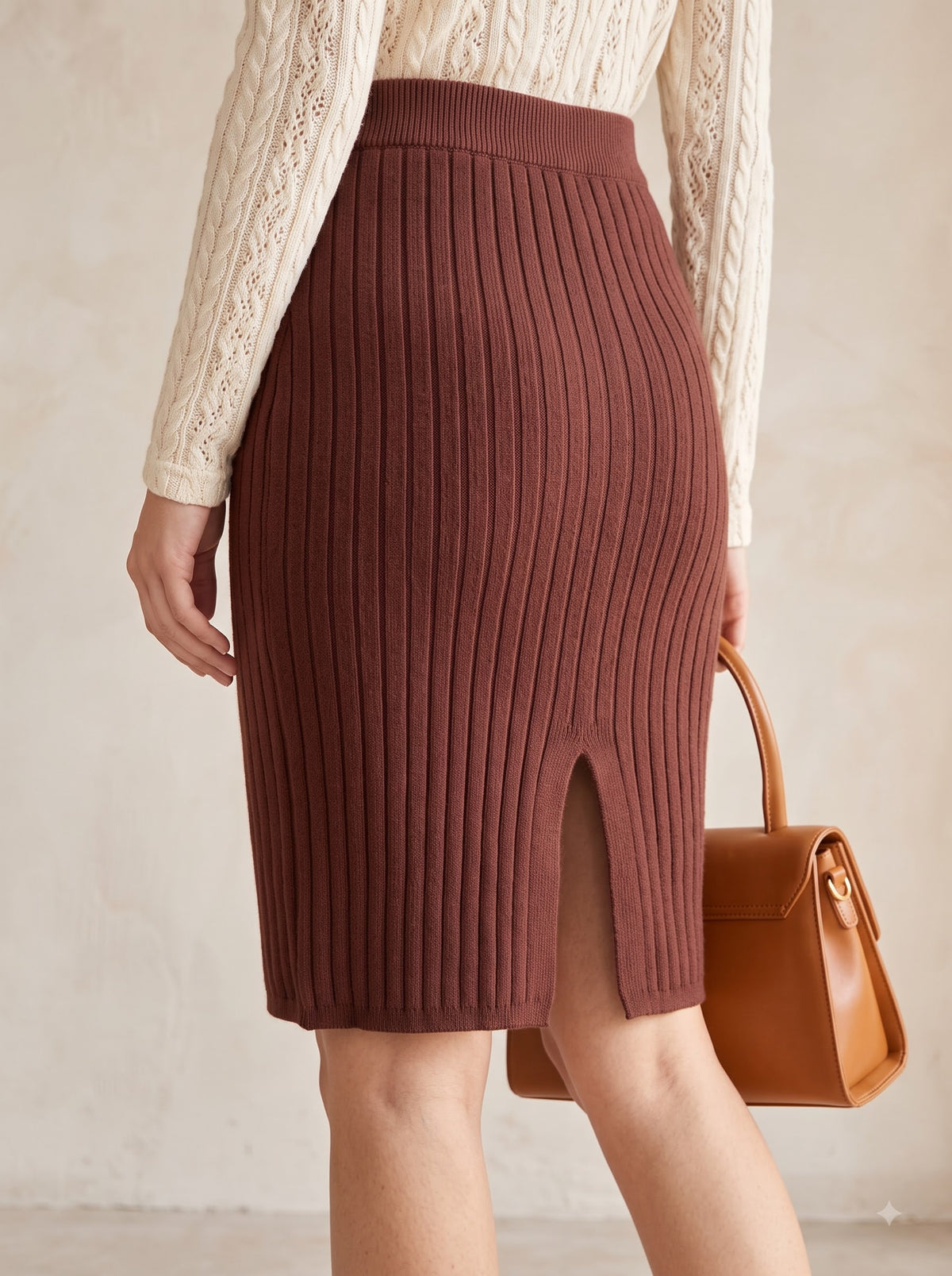 Cocoa Ribbed Midi Skirt