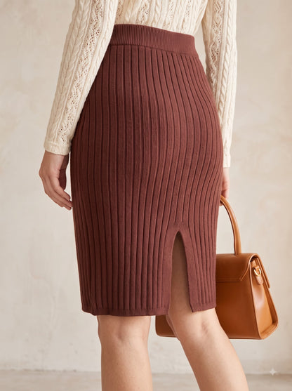 Cocoa Ribbed Midi Skirt