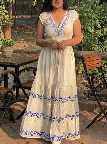 Off-White Cotton Maxi Dress
